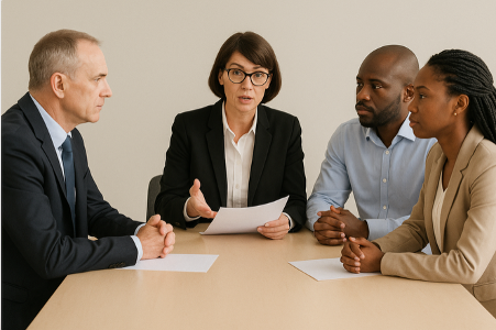 Professional disciplinary hearing in progress in South African workplace.